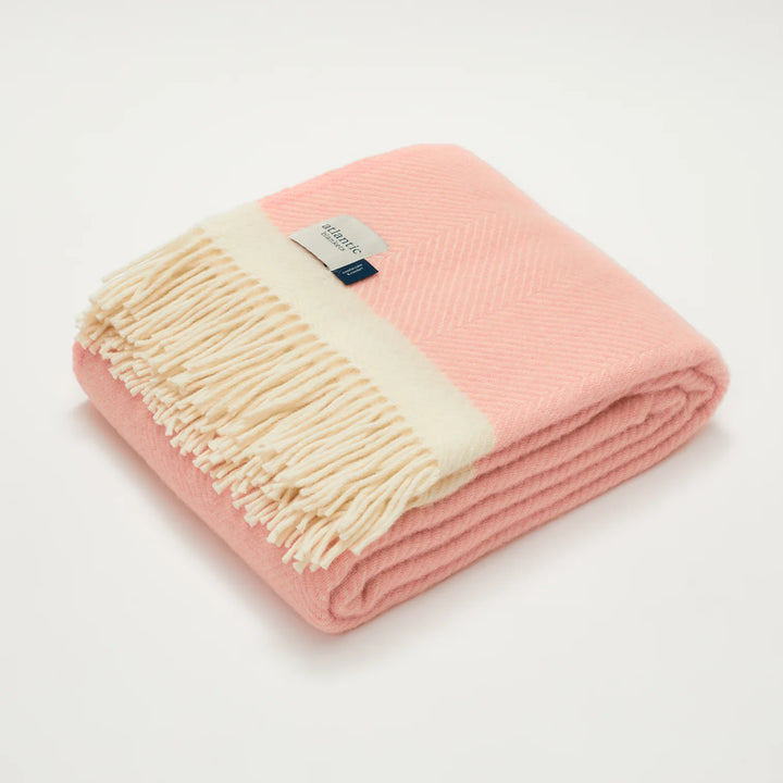 Candy Floss Pink Herringbone Wool Blanket