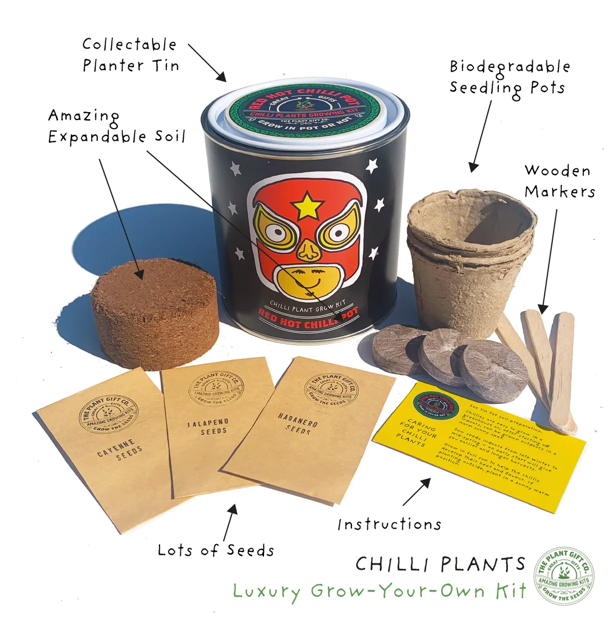 Red Hot Chilli Pot. Grow Your Own Plant Kit, Gardening Gift