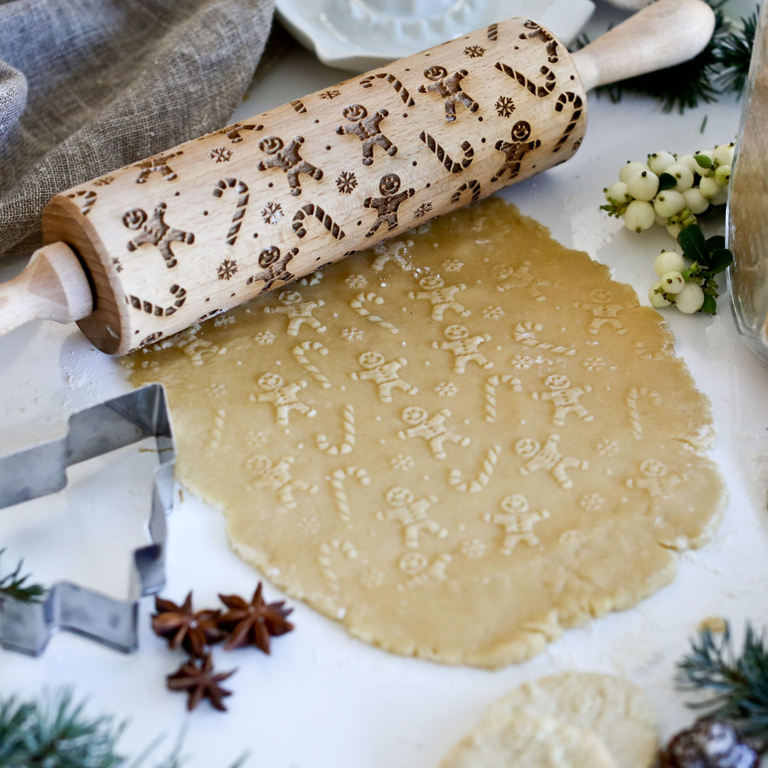 Christmas Gingerbread and Candy Canes Embossing Rolling Pin