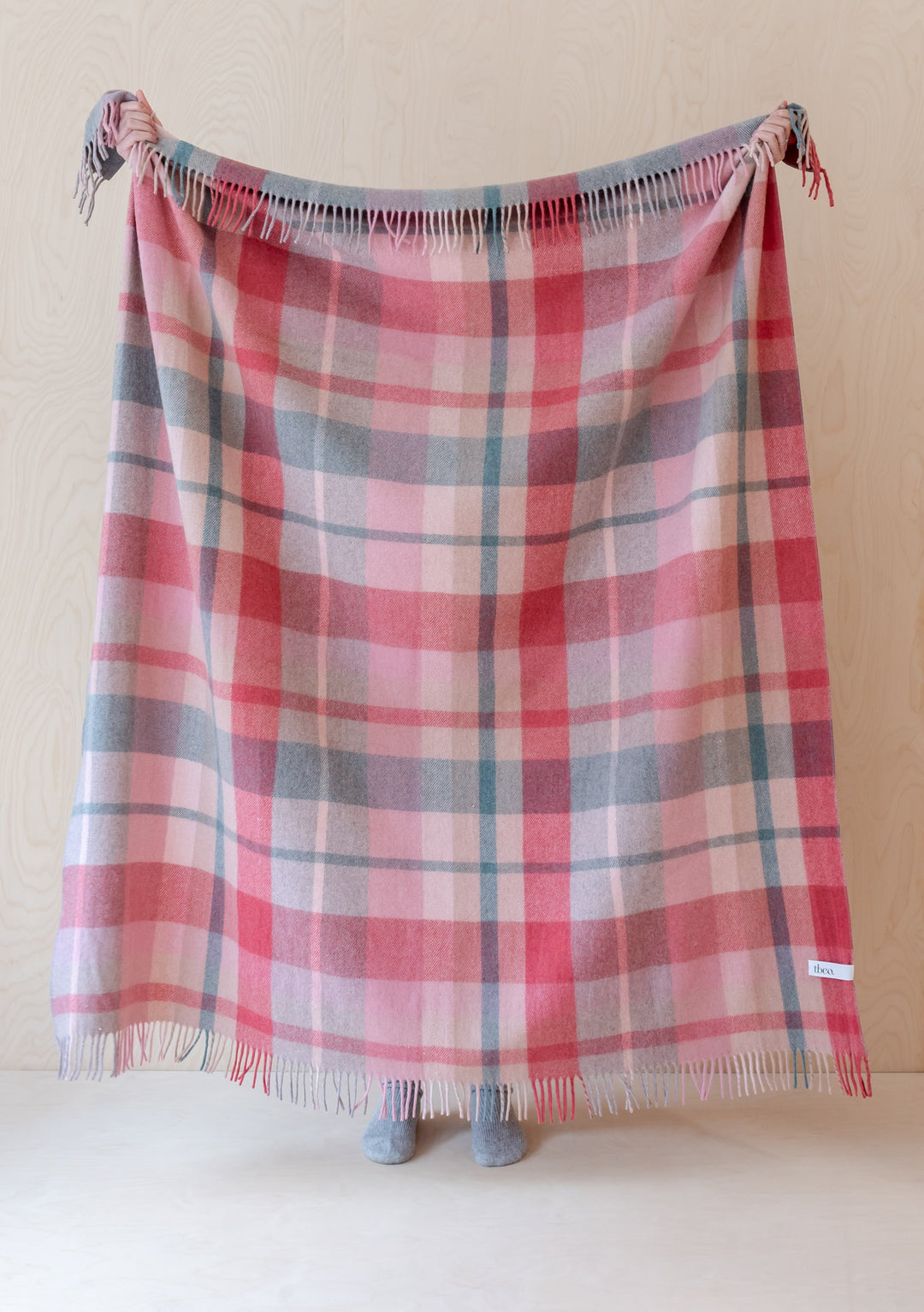 Recycled Wool Blanket in Pink Patchwork Check