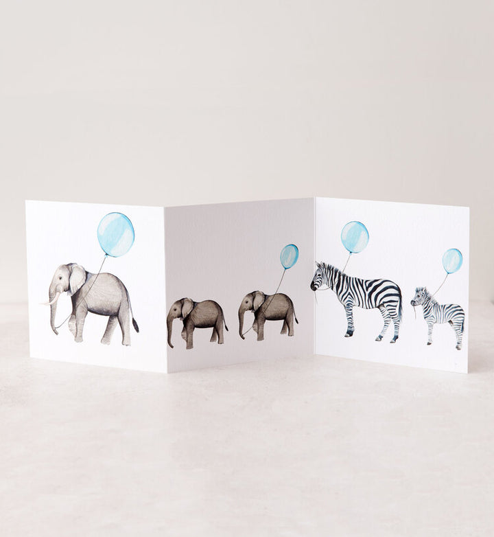 New Baby Elephant Watercolour Concertina Greetings Card