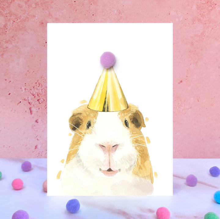 Guinea Pig Pompom Birthday Card