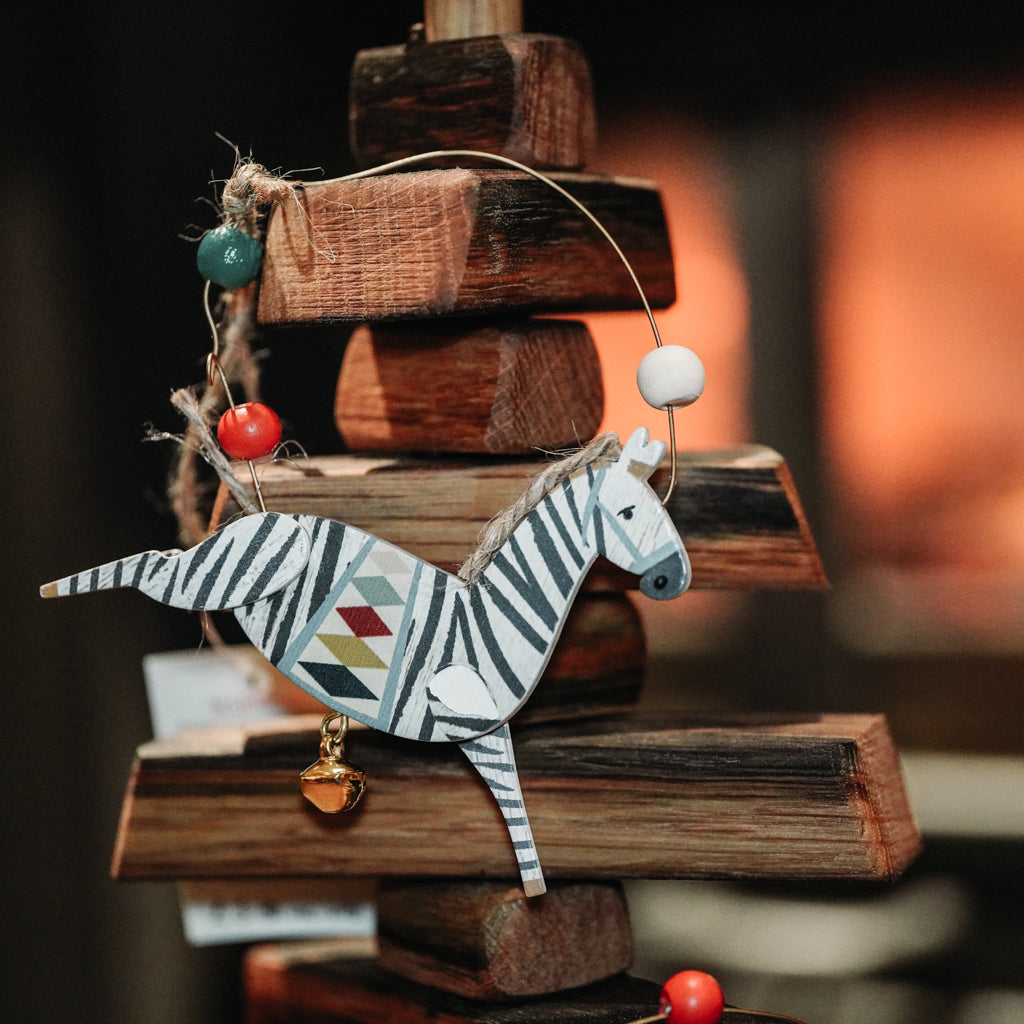 Wood Zebra/ Horse w Bead Loop