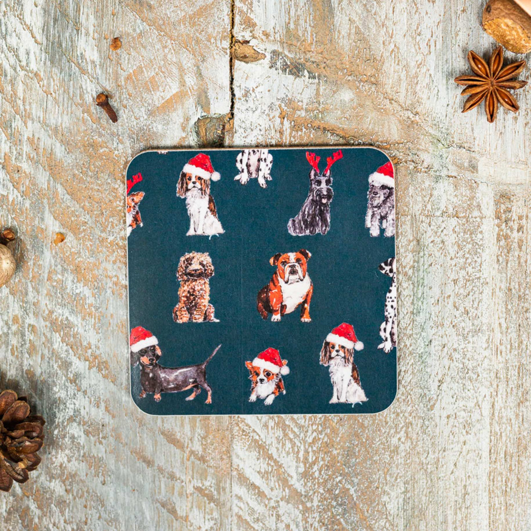 Christmas Dogs Noir Coaster